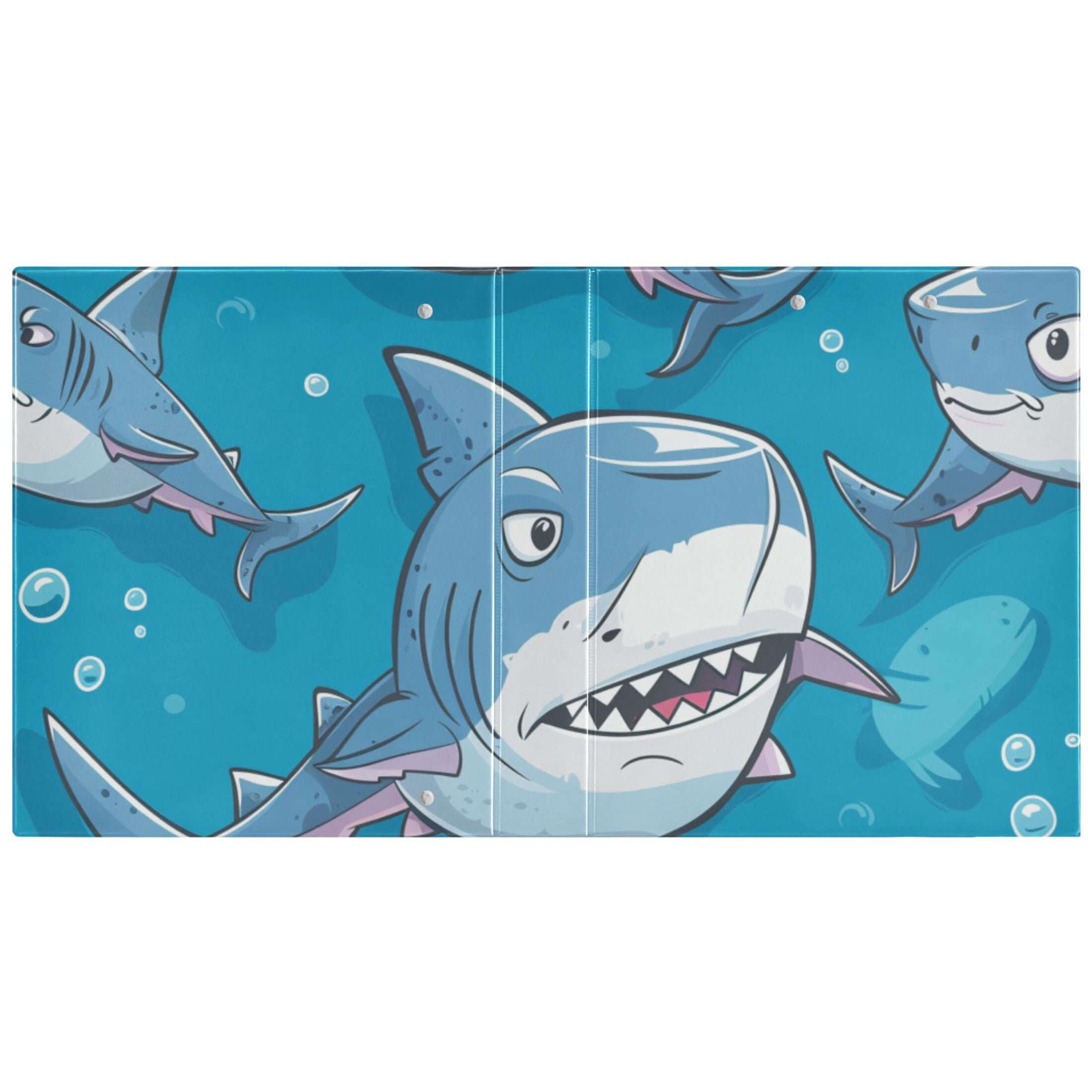 Cartoon Sharks 3 Ring Binders 1.5 inch Hardcover File Folders with Interior Pockets A4 Size Organizer for School Office Hospital