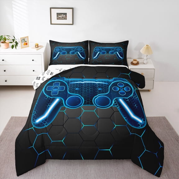 Manfei Teens Adults Honeycomb Gamer Bedding Comforter Set 2pcs,Video Game Twin Comforter Sets Microfiber,Geometric Hexagon Breathable Bedding Set,Super Cozy Room Decor,Reversible