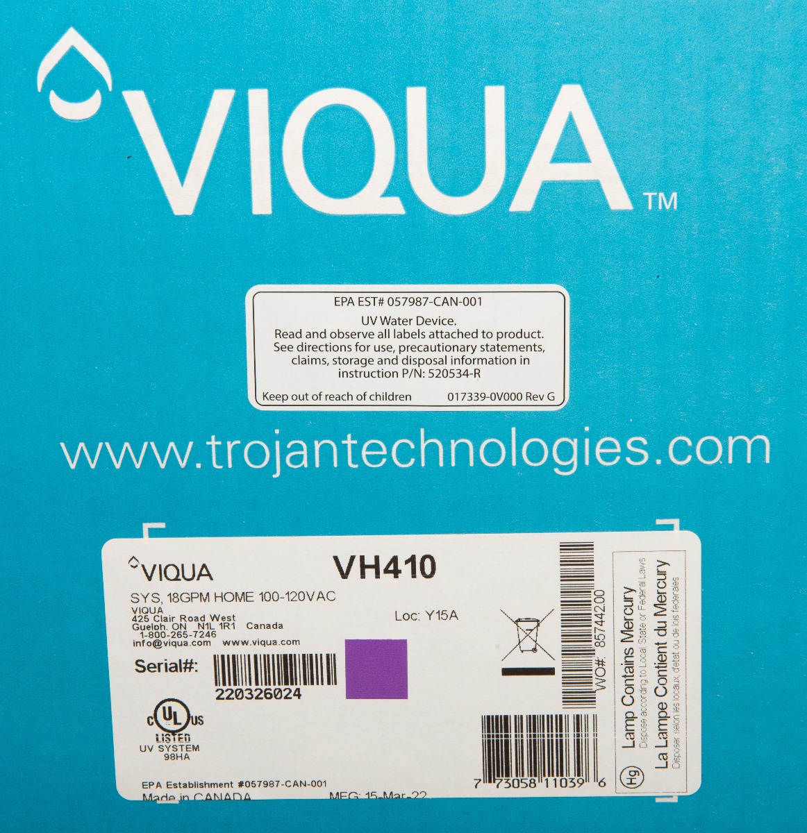 VIQUA VH410 Whole House UV Water Purifier System, 18 GPM, Stainless Steel, Well & City Water Disinfection