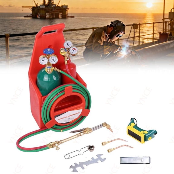 Ynce Oxy Acetylene Torch Kit, Portable Oxyacetylene Welding and Cutting Kit, with Gauge Oxygen Acetylene and Pressure Gauge, Gas Cylinder Welding Cutting Tools, Brass Nozzle Welding Cutting Torch Kit