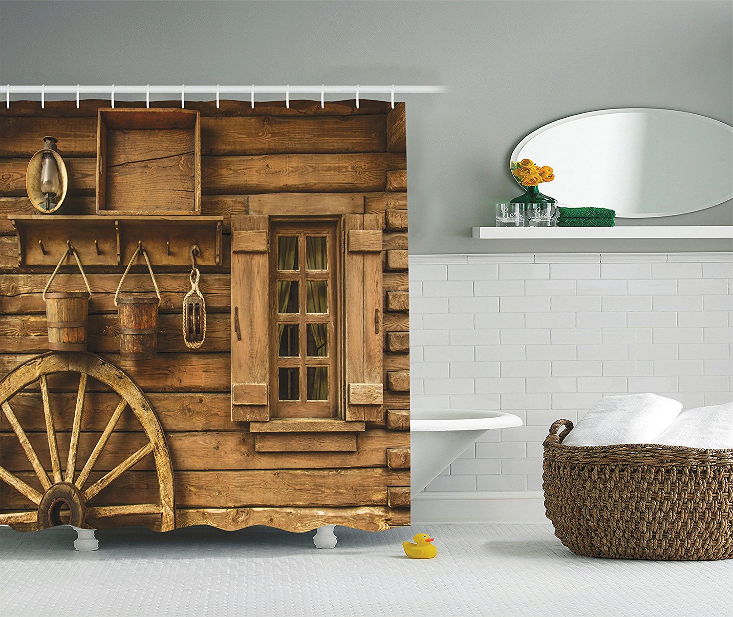 Shower Curtain Sets Home Brown Peru Rustic Wild West Swinging Wooden