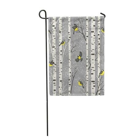 SIDONKU Winter Snowy Birch Trees and Birds on Grey Pattern Perfect Garden Flag Decorative Flag House Banner 12x18 inch