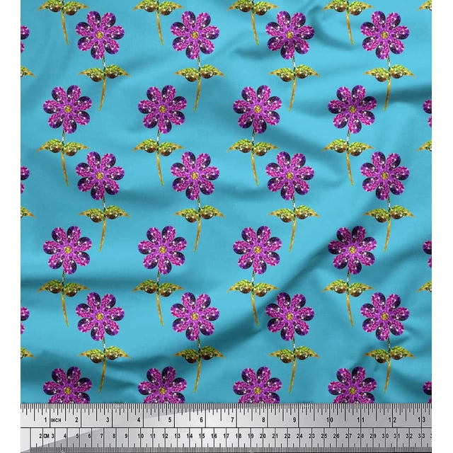 Soimoi Poly Georgette Fabric Leaves & Floral Artistic Printed Fabric 1 Yard 52 Inch Wide