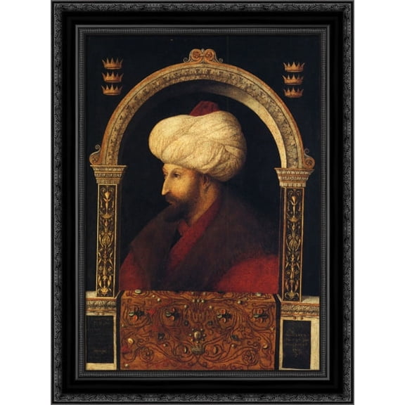 Sultan Mehmet II. 20x24 Black Ornate Wood Framed Canvas Art by Bellini, Giovanni