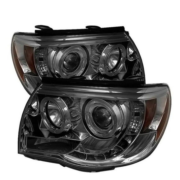 Convient 2005-2010 Toyota Tacoma Spyder Automotive Phare Ensemble 5011930 Ampoule Halogène; Faisceau de Projecteur avec Halo LED; Haute H1/basse H1 Ampoule Claire; Lentille de Fumée; Boîtier Chromé; Ensemble de 2