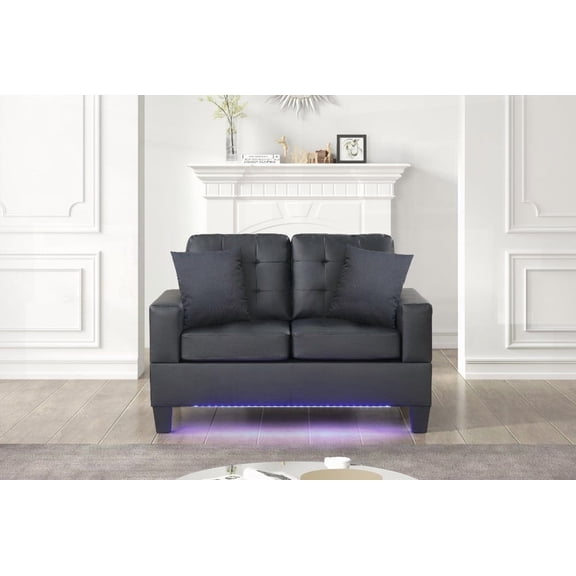 Black PVC Fabric Genesis Loveseat - 55.5"W with LED & USB