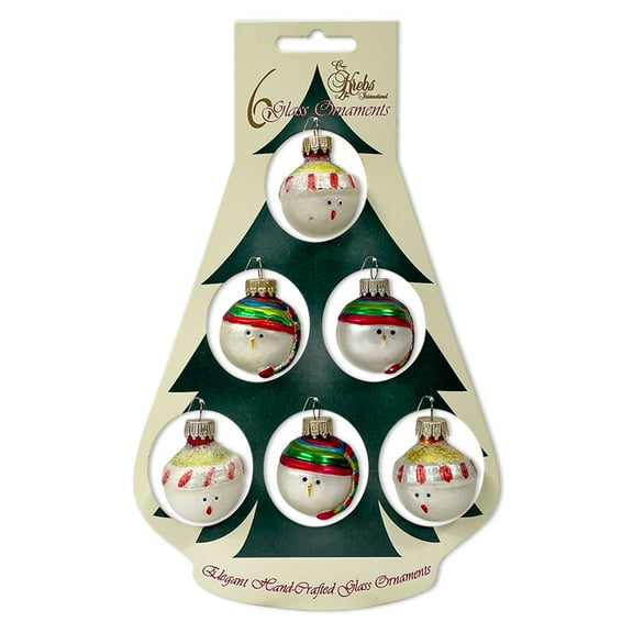 Christmas By Krebs Blown Glass Collectible Tree Ornaments (1 1/2" Mini Round Snowman Head - 6 Pieces)