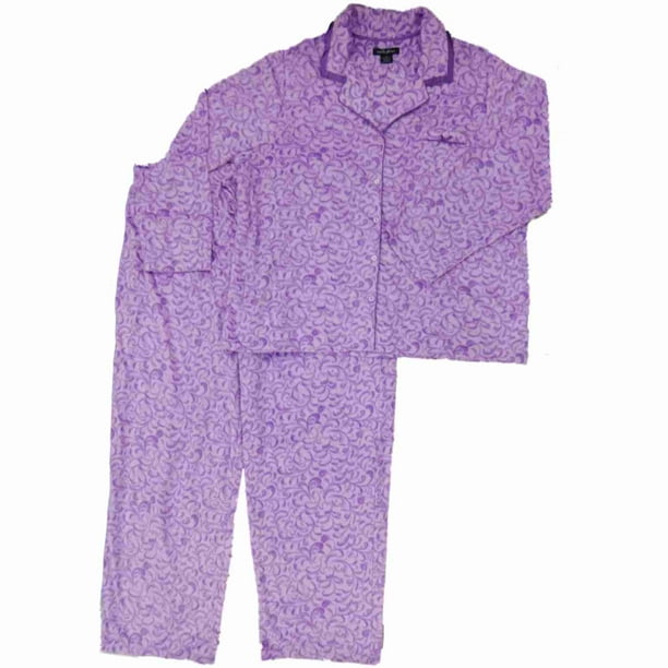 Earth Angel Womens Purple Fleece Button Top Pajamas Paisley Print