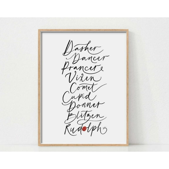 Reindeer Print, Rudolph Wall Art, Winter Holiday Print, S, Reindeer Names Print, Calligraphy Wall Art Wall Art, Modern Wall Decor, 8x12 UNFRAMED