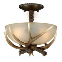 Vaxcel Yoho 12-in W Bronze Rustic Antler Bowl Semi Flush Mount Ceiling Light Cream Glass