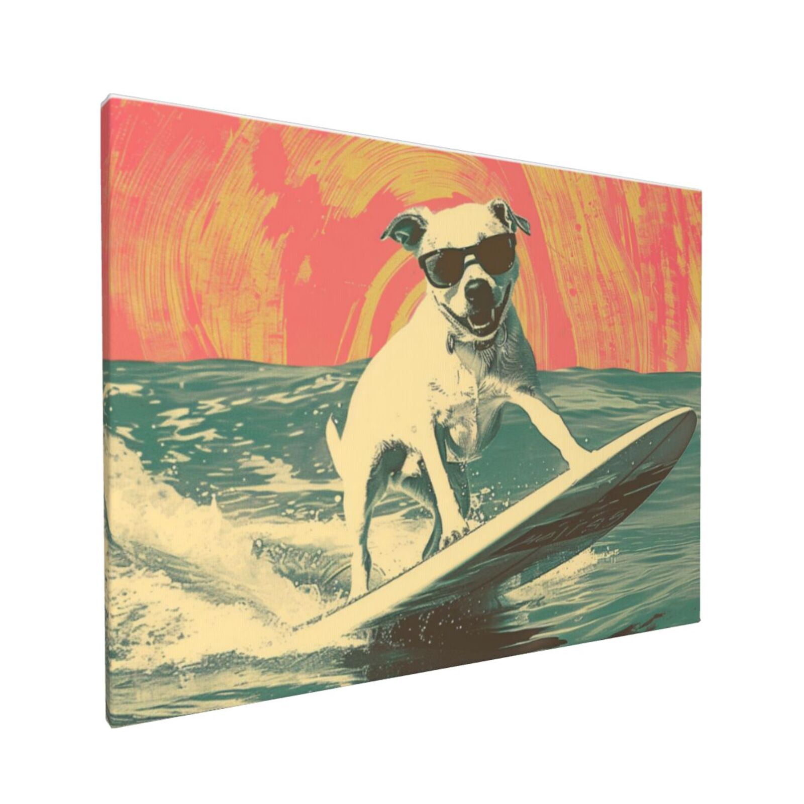 12x16 inch Canvas Frameless Painting Surfing Dog,Man Cave,Bathroom,Lounge Decor Wall Art Prints,Classic Surfing Dog Modern Style Oil Paintings On Canvas,For Surfing Lovers Gifts,Bedroom Decor