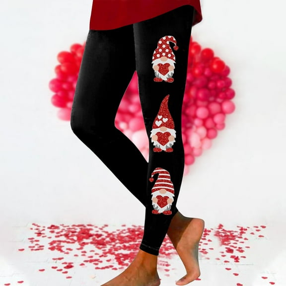 Utoimkio Women's Valentine's Day Heart Print Yoga Leggings Tummy Control Workout Athletic Running Yoga Pants for Women