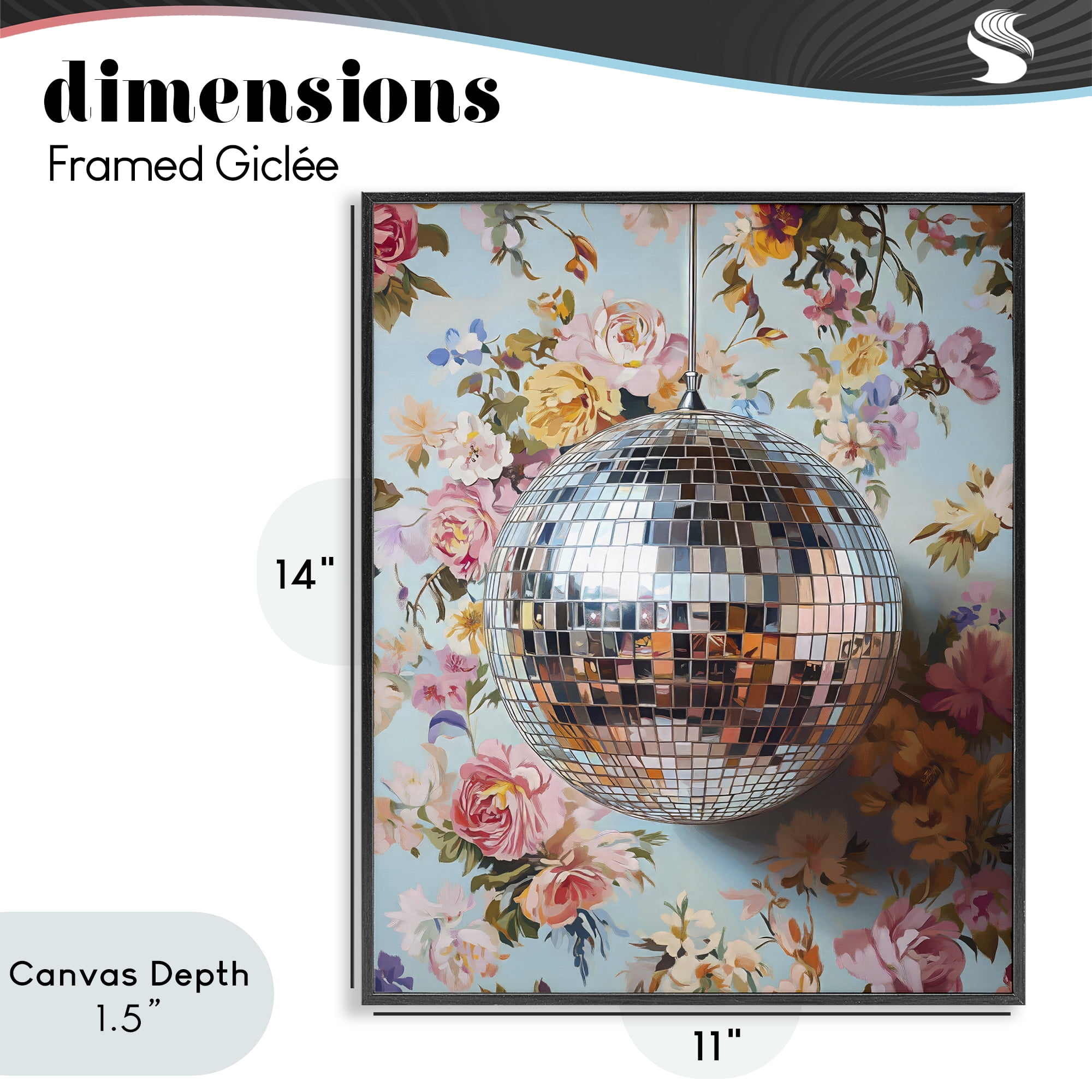 Stupell Industries Floral Disco Ball Reflection Black Framed Giclee Art, design by LSR Design Studio