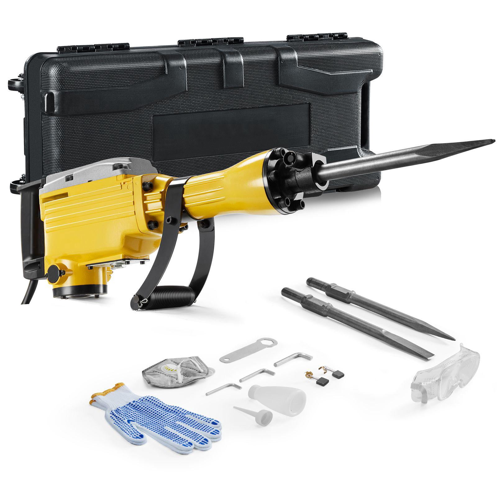 2200W Heavy Duty Electric Demolition Jack Hammer 1350 BPM Concrete Breaker with Point Flat Chisel Storage Case Gloves Goggles