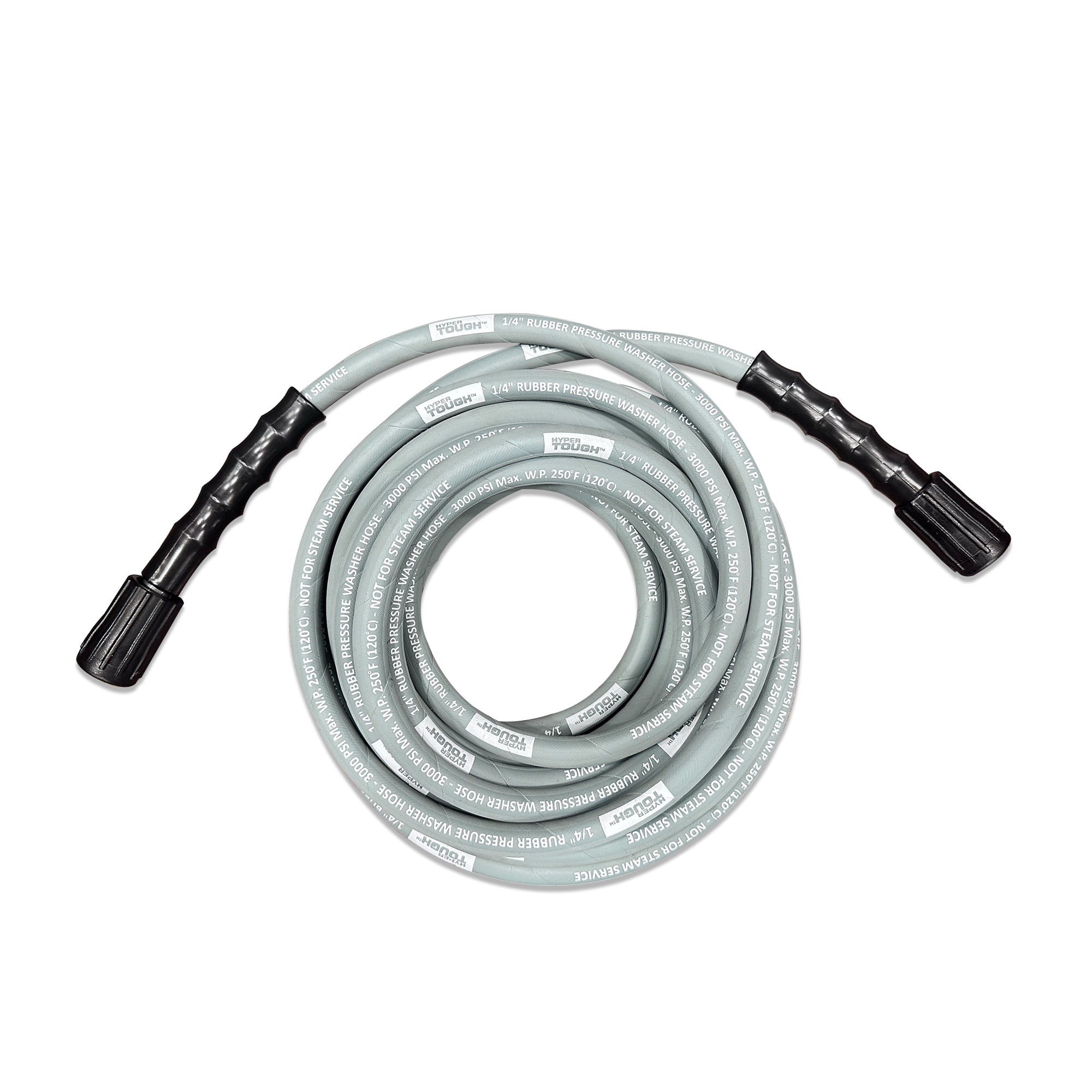 Hyper Tough Universal 1/4" x 25' Rubber Pressure Washer Hose with M22 Fittings, Max 3000 PSI
