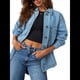 thumbnail image 1 of Chaqueta Vaquera para Mujer, Desgastada, de Larga, de Gran Tamaño, Estilo Camionero. Azul L, 1 of 6