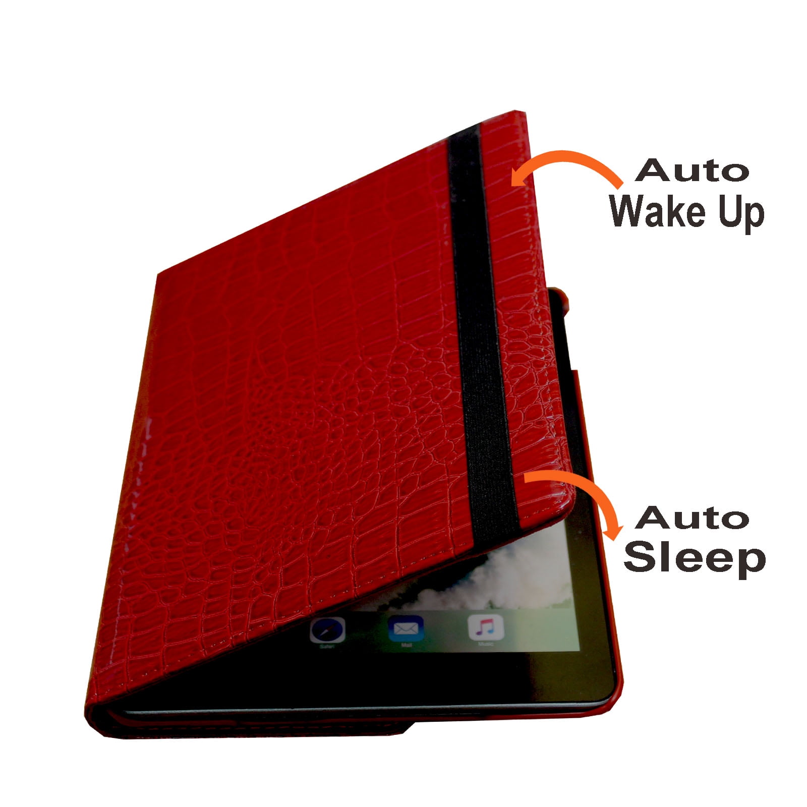 JYtrend Smart Case for iPad 5th / 6th Generation with Pencil Holder, Rotating Stand Magnetic Auto Wake Up/Sleep Cover for 2017 / 2018 iPad 9.7 Model A1893 A1954 A1822 A1823 (Crocodile)