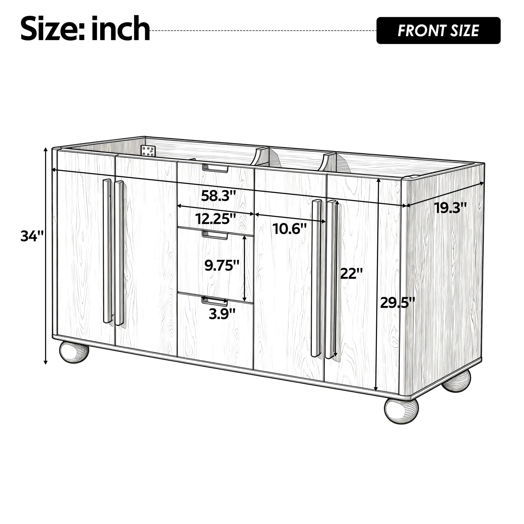 Christopher Knight Home 58.3" Bathroom Vanity Cabinet Only with Soft-Close Doors and Drawers, Wood