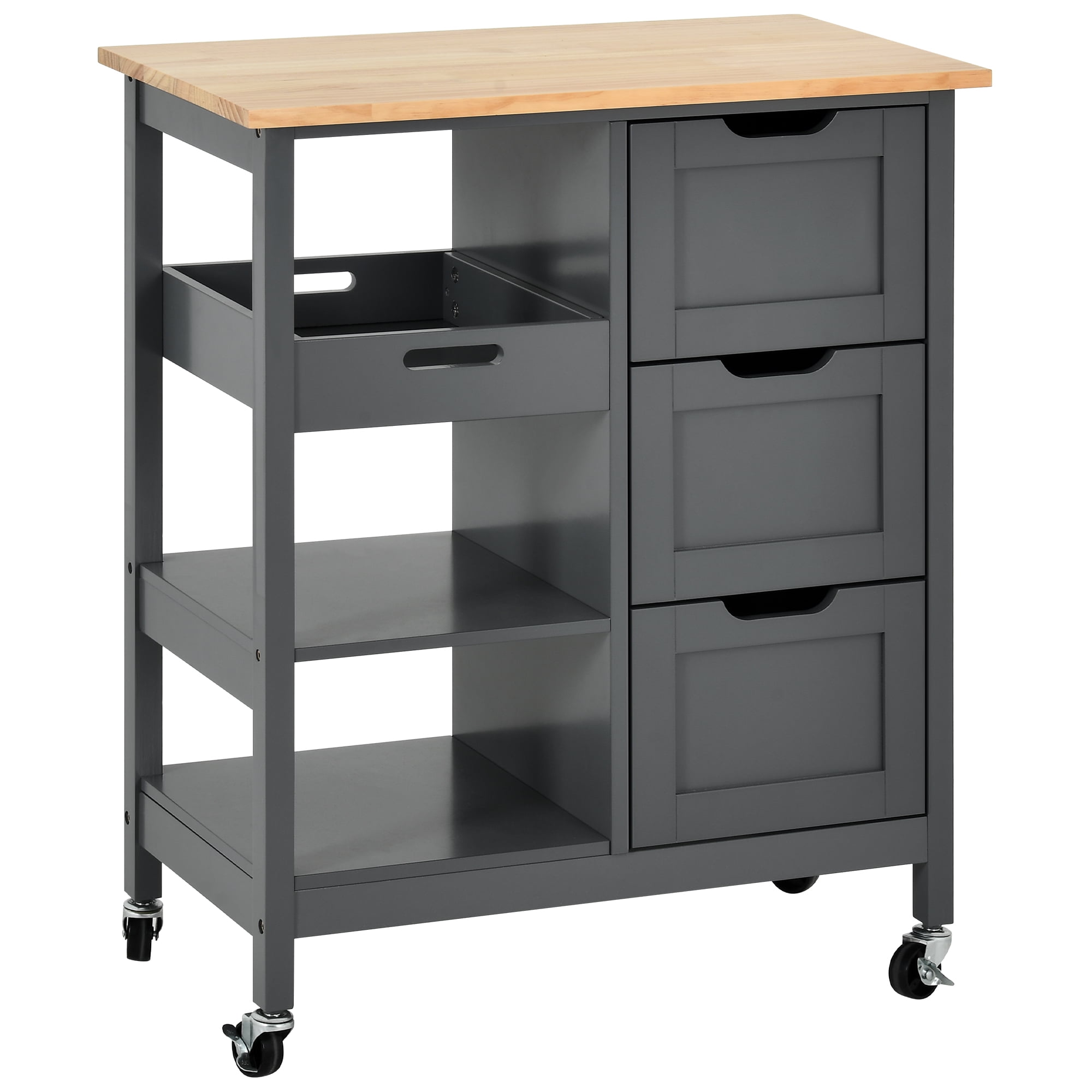 Dextrus 3 Tier Kitchen Island Cart with Storage Shelves, Kitchen Storage Cart with Drawers, Gray