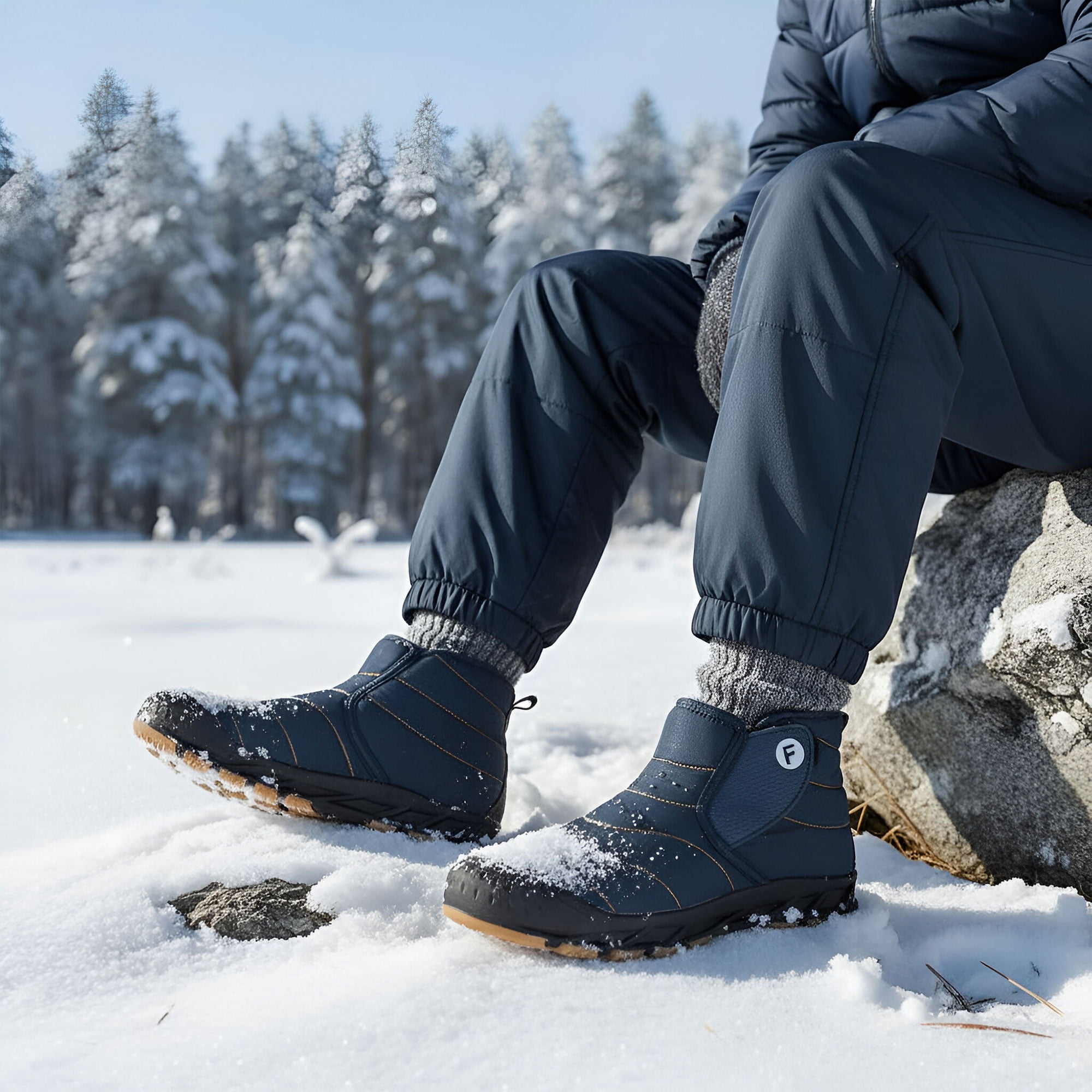 Ecetana Snow Boots for Men Winter Warm Waterproof Outdoor Hiking Shoes