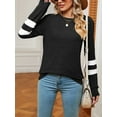 thumbnail image 5 of SHIBEVER Fall Fashion V-Neck Stripe Tunics Tops Blouses For Women Workout Long Sleeve Solid T-Shirts Black XL, 5 of 6