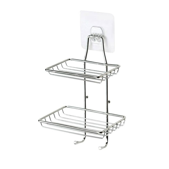 2 Pcs Stainless Steel Soap Rack Wall Mounted, Non Perforated Bathroom Storage Shelf, Rustproof 2-Tier Organizer for Shower Gel & Soap, 5x4x8 Inch Space Saving Hook Design