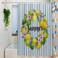 thumbnail image 3 of Lemon Wreath Shower Curtain, 72" x 72", Summer Fruit Frangipani Blue Stripes Retro Waterproof Bathroom Curtain Washable Shower Curtain Set with 12 Hooks, 3 of 8