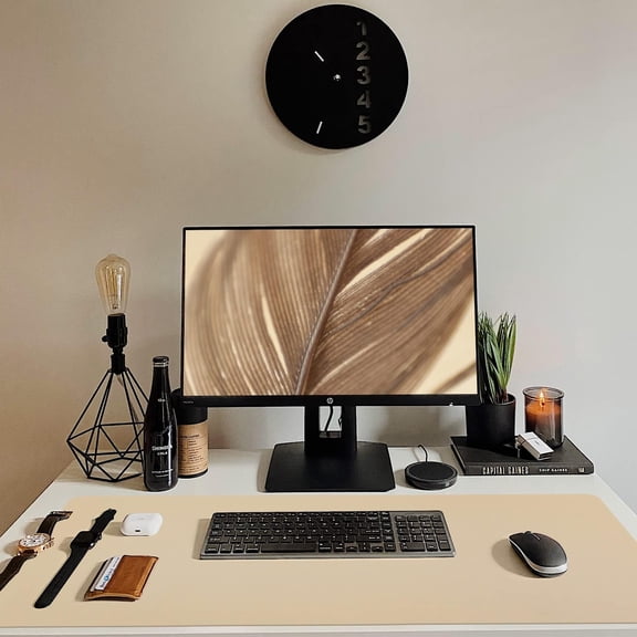 Leather Desk Pad, Mouse Pad, Non-Slip Desk Protector Mat, Leather Desk Blotter, Computer Desk Pad, Waterproof Desk Mat for Office Home Decor - Beige (31.5Ă—15.7 Inches)