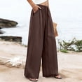 thumbnail image 5 of Palazzo Pants for Women Dressy Drawstring Elastic Waist Casual Linen Pant Summer Beach Wide Leg Trousers with Pockets, 2XL, 5 of 7
