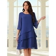 thumbnail image 5 of DARING DIVA Chiffon 3/4 Sleeve Tiered Layered Flowy Dress L Dark Blue, 5 of 8