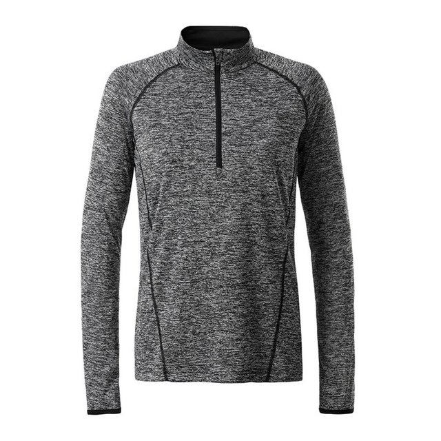 James and Nicholson - Top deportivo de manga larga para mujer (Negro Jaspeado/Negro)