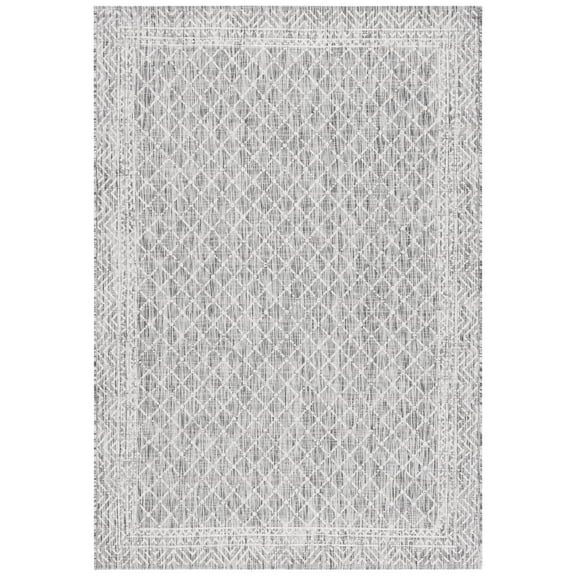 SAFAVIEH Courtyard Frazier Geometric Indoor/Outdoor Area Rug, Light Grey/Dark Grey, 5'3" x 7'7"