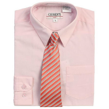 Pink Button Up Dress Shirt Dark Pink Striped Tie Set Boys 5-18