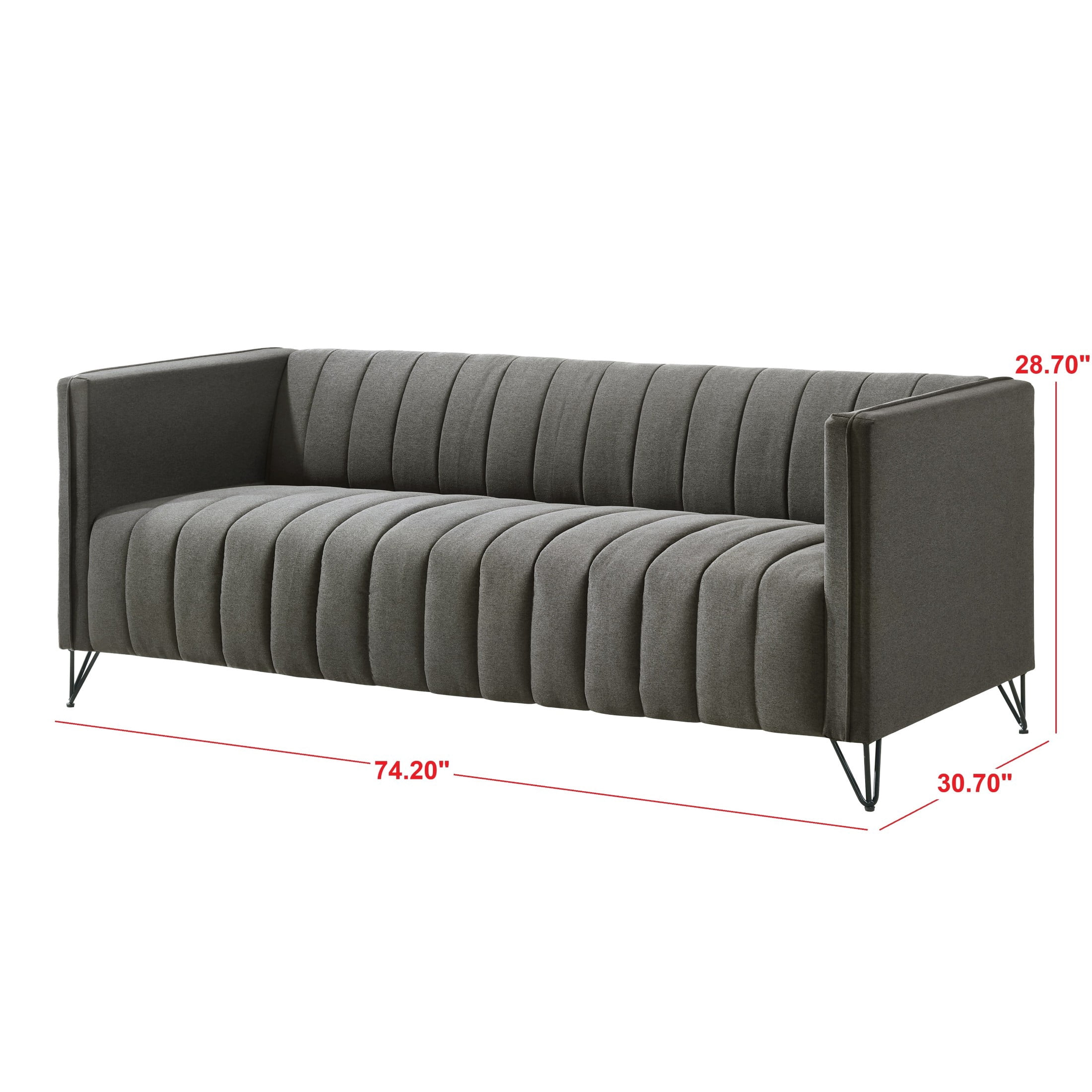 Home Design Kurtis 2-Piece Living Room Set with Square Arm Loveseat and Sofa, Channel-Tufted Upholstery, Gray