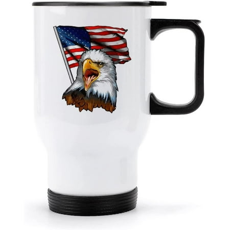 

Vintage American Flag Bald Eagle Stainless Steel Travel Mug Vacuum Insulated Coffee Cup Double Walled Coffee Mug with Handle & Lid