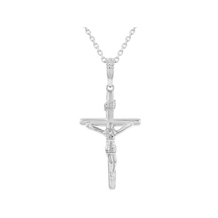 - 925 Sterling Silver Traditional Cross Crucifix Jesus Christ Pendant Necklace 19