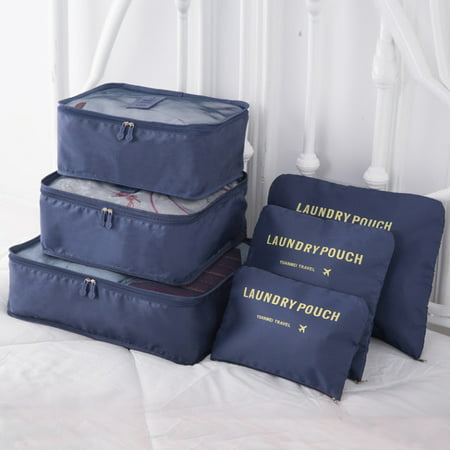6 Pack Travel Storage Bags Multi-functional Clothing Sorting Packages, Travel Packing Pouches, Luggage Organizer - Navy