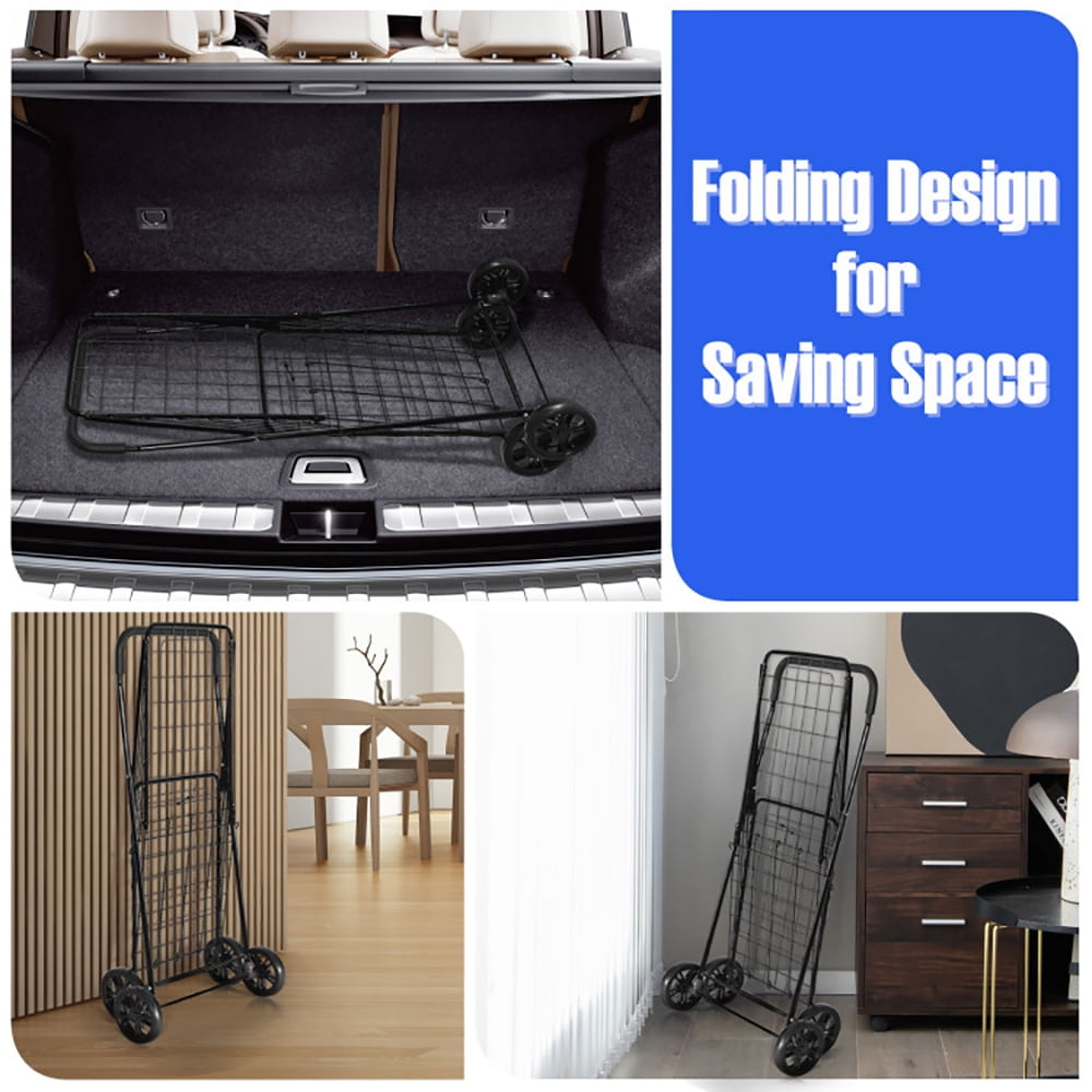 YYAo Grocery Shopping Cart, Utility Cart, Trolley Cart, Portable Folding Shopping Cart Utility for Grocery Laundry-Black
