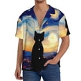 thumbnail image 1 of Balery Cat Under Starry Skies Camisa Casual de Manga Corta con Botones para Hombre, Texturizada, Estilo Cubano, para Playa, Verano-4X-Large, 1 of 5