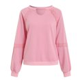 thumbnail image 5 of idosla Womens Retro Lantern Sleeve Tops Round Neck with Lace Trim Sweatshirt Casual Ribbed Cuffs Pullover Top (Pink, L), 5 of 9