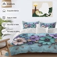 thumbnail image 3 of 3 Piece Spring Purple Flowers Duvet Cover Set Queen Size,Microfiber Comforter/Quilt Cover with Corner Ties and 2 Pillowcases,Floral Mottled Teal Wall Retro All Season Soft Bedding with Zipper Closure, 3 of 8