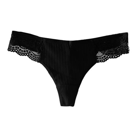 QYZEU Underpants for Women High Cut Underwear for Women Womens Sexy Thongs Solid Color Lace Thongs Seamless Breathable Panties Lace Underwear Thong Black M