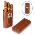 thumbnail image 4 of Estuche Para Puros De Cuero Soporte De Viaje Para Tubos Cortador De 3 Tubos Marrón Sunnimix Estuche de puros, 4 of 7
