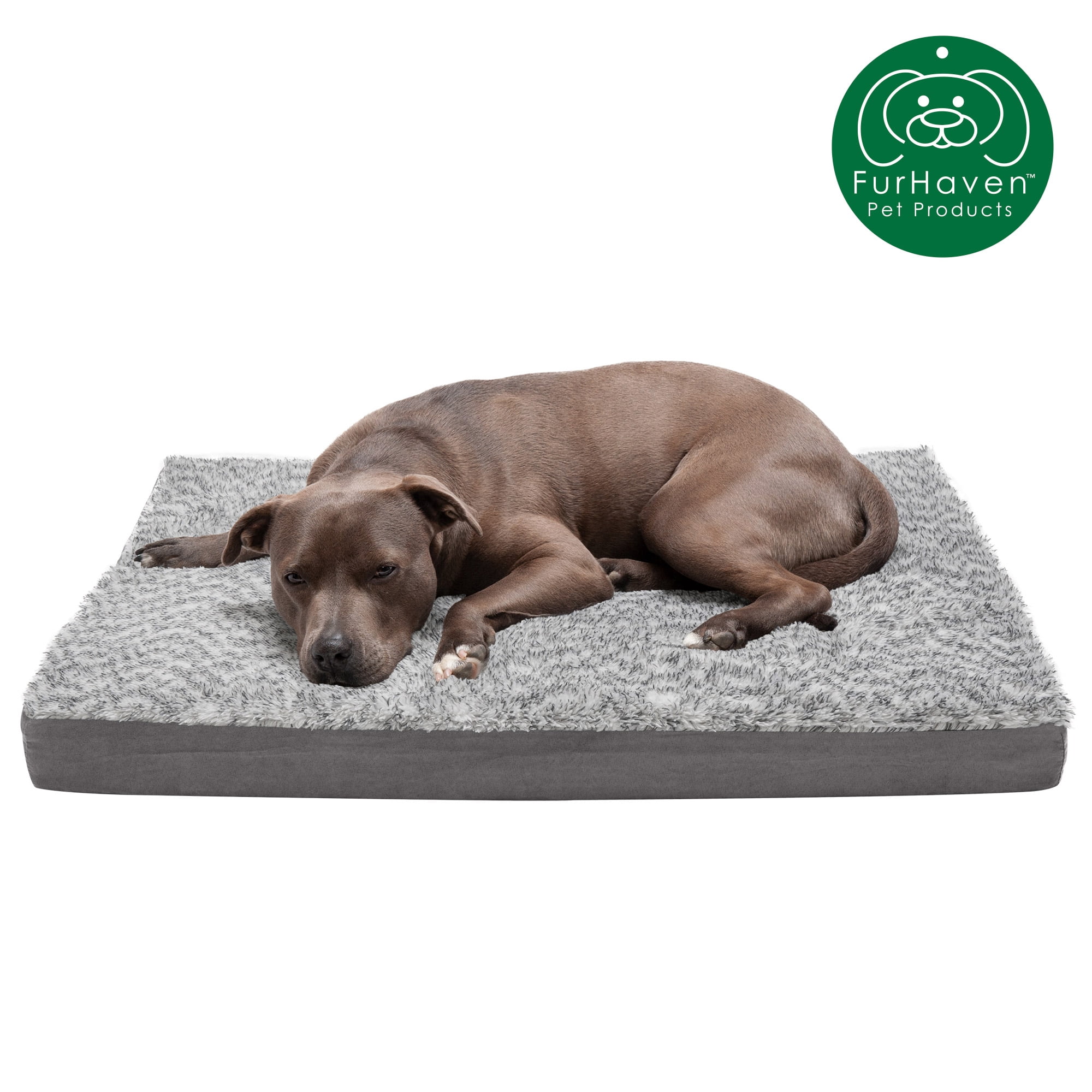 FurHaven Pet Products Two-Tone Faux Fur & Suede Deluxe Orthopedic Pet Bed for Dogs & Cats - Stone Gray, Large
