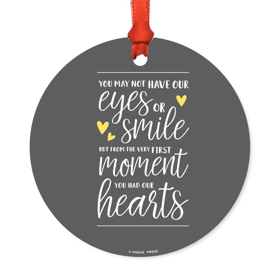 Round Metal Christmas Ornament, Adoption You Grew In My Heart Instead of My Tummy, Includes Ribbon and Gift Bag