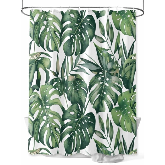Fsddascl Green Palm Leaves Shower Curtain Set - 60" x 72" Washable Bathtub Curtain with 12 Hooks, Summer Tropical Leaf Waterproof Fabric Stall Shower Curtains for Bathroom/Bathtub Décor