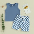 thumbnail image 2 of Bagilaanoe 2pcs Toddler Baby Boy Shorts Set Sleeveless Tank Tops + Checkerboard Shorts 6M 12M 18M 24M 3T Kids Casual Summer Clothes, 2 of 7