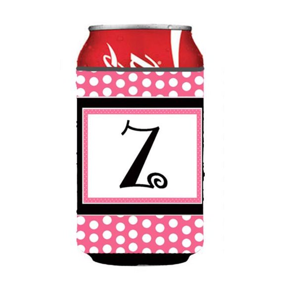 Letter Z Initial Monogram - Pink Black Polka Dots Can or Bottle Hugger