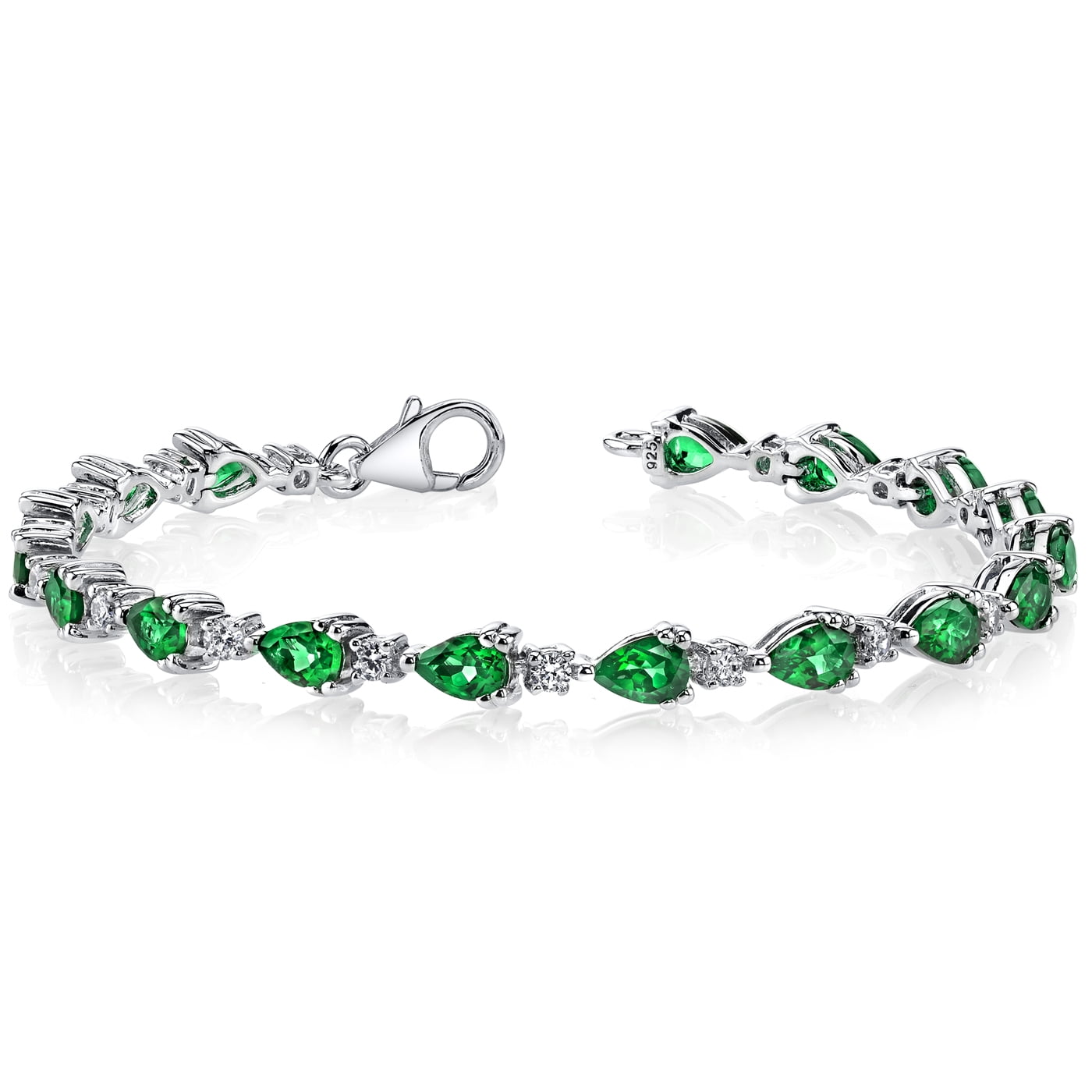 Oravo - 7 ct Pear Shape Simulated Emerald Tennis Bracelet in Sterling