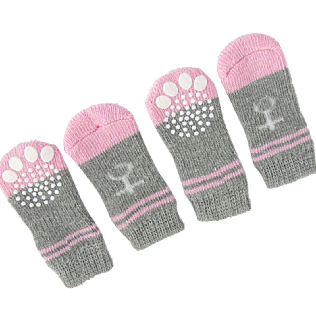 Unique Bargains Pink and Gray Nonslip Warm Knitted Socks Booties for Pet Dogs